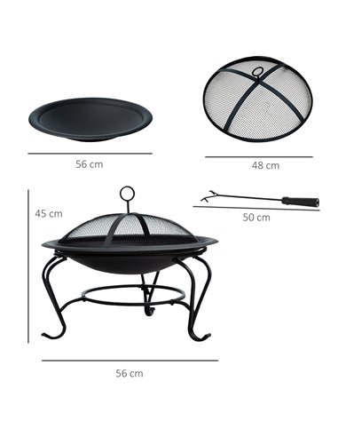 Outsunny Outdoor Fire Pit, 56 x 45H cm, Lid Included, Black 842-024