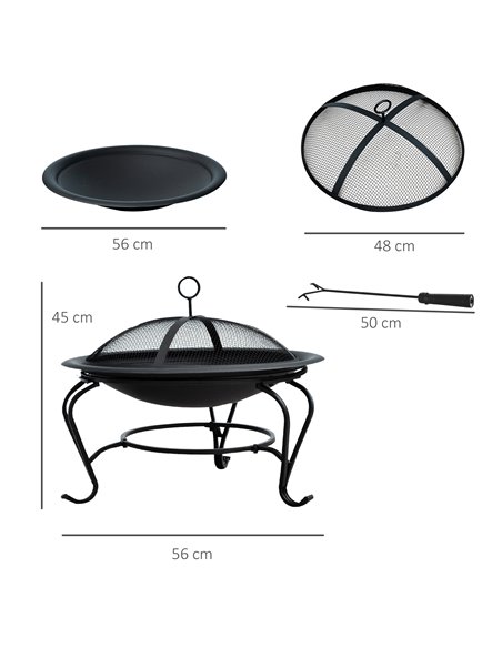 Outsunny Outdoor Fire Pit, 56 x 45H cm, Lid Included, Black 842-024 - pic 41522 | FastDaddyshop