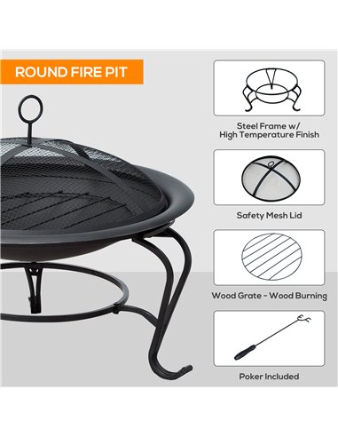 Outsunny Outdoor Fire Pit, 56 x 45H cm (Lid Included)-Black/Blue 842-024