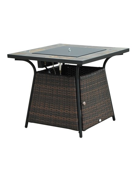 Outsunny Wicker Gas Fire Pit with Lid 80Lx80Wx69H cm, Brown & Black 867-006 - pic 41529 | FastDaddyshop