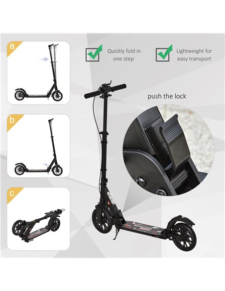 HOMCOM Adult Teens Kick Scooter Foldable Height Adjustable Aluminum Ride On Toy for 14+ with Rear Wheel & Hand Brake, Shock Miti - pic 4153 | FastDaddyshop