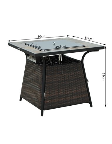 Outsunny Wicker Gas Fire Pit W/Lid 80Lx80Wx69H cm-Brown /Black 867-006