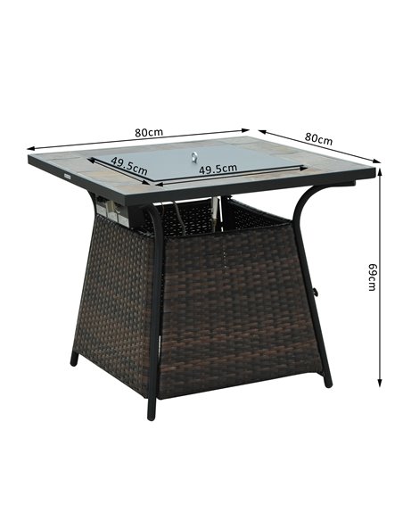 Outsunny Wicker Gas Fire Pit W/Lid 80Lx80Wx69H cm-Brown /Black 867-006 - pic 41531 | FastDaddyshop