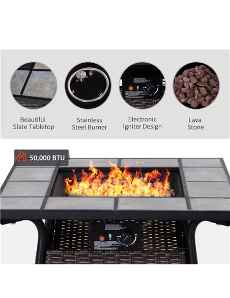 Outsunny Wicker Gas Fire Pit W/Lid 80Lx80Wx69H cm-Brown /Black 867-006 - pic 41532 | FastDaddyshop