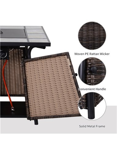 Outsunny Wicker Gas Fire Pit W/Lid 80Lx80Wx69H cm-Brown /Black 867-006