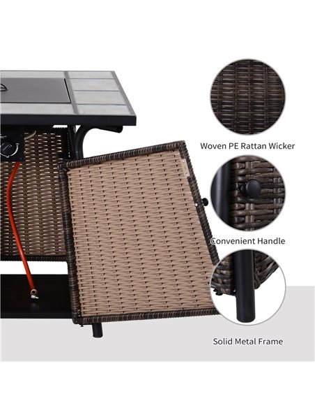 Outsunny Wicker Gas Fire Pit W/Lid 80Lx80Wx69H cm-Brown /Black 867-006 - pic 41533 | FastDaddyshop