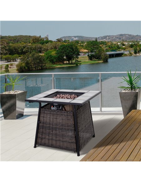 Outsunny Wicker Gas Fire Pit W/Lid 80Lx80Wx69H cm-Brown /Black 867-006 - pic 41537 | FastDaddyshop