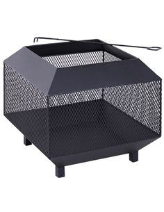 Outsunny Metal Square Fire Pit Outdoor Mesh Firepit Brazier, Black 842-090