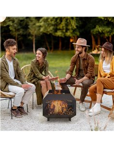 Outsunny Metal Square Fire Pit Outdoor Mesh Firepit Brazier, Black 842-090 2