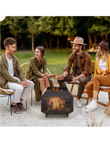 Outsunny Metal Square Fire Pit Outdoor Mesh Firepit Brazier, Black 842-090