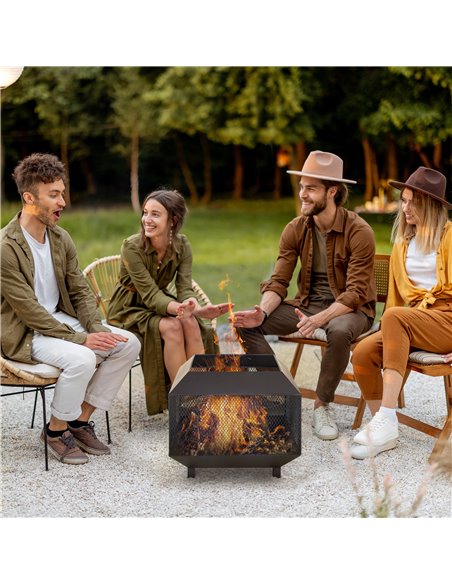 Outsunny Metal Square Fire Pit Outdoor Mesh Firepit Brazier, Black 842-090 - pic 41539 | FastDaddyshop
