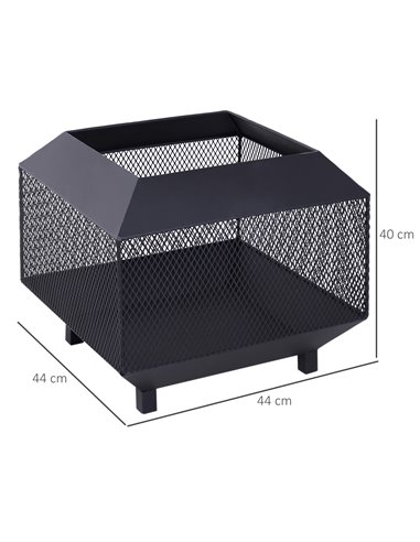 Outsunny Metal Square Fire Pit Outdoor Mesh Firepit Brazier, Black 842-090
