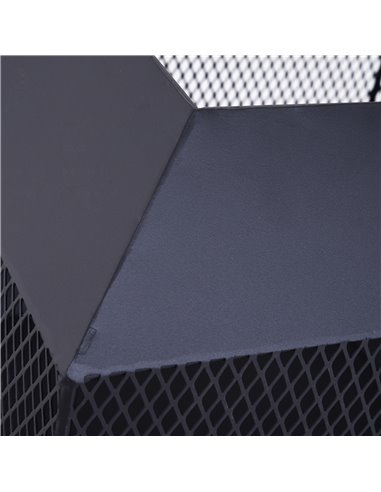 Outsunny Metal Square Fire Pit Outdoor Mesh Firepit Brazier w/ Lid, Log Grate, Poker for Backyard, Camping, Wood Burning Stove, 