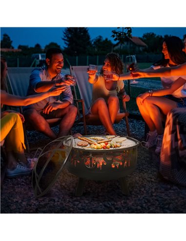 Outsunny 2-in-1 Outdoor Fire Pit with Cooking Grate Steel BBQ Grill, Black 842-169