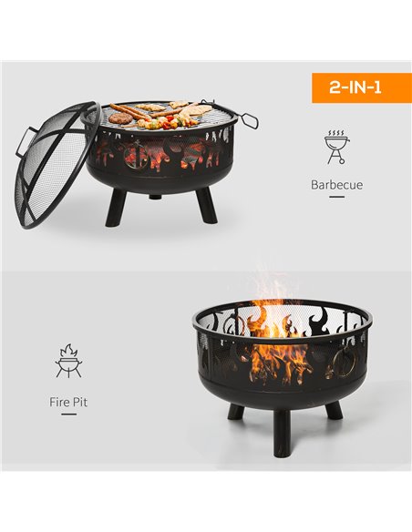 Outsunny 2-in-1 Outdoor Fire Pit with Cooking Grate Steel BBQ Grill, Black 842-169 - pic 41550 | FastDaddyshop