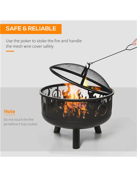 Outsunny 2-in-1 Outdoor Fire Pit with Cooking Grate Steel BBQ Grill Bowl Heater with Spark Screen Cover, Fire Poker for Backyard - pic 41551 | FastDaddyshop