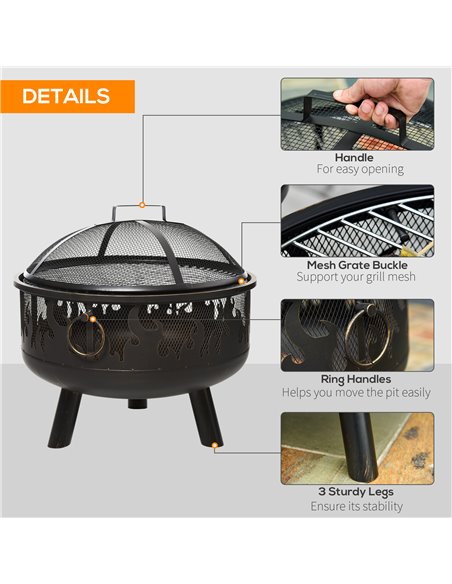 Outsunny 2-in-1 Outdoor Fire Pit with Cooking Grate Steel BBQ Grill Bowl Heater with Spark Screen Cover, Fire Poker for Backyard - pic 41552 | FastDaddyshop