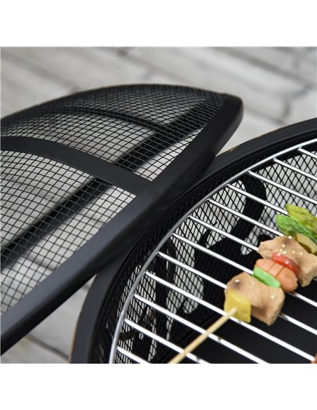 Outsunny 2-in-1 Outdoor Fire Pit with Cooking Grate Steel BBQ Grill Bowl Heater with Spark Screen Cover, Fire Poker for Backyard - pic 41554 | FastDaddyshop