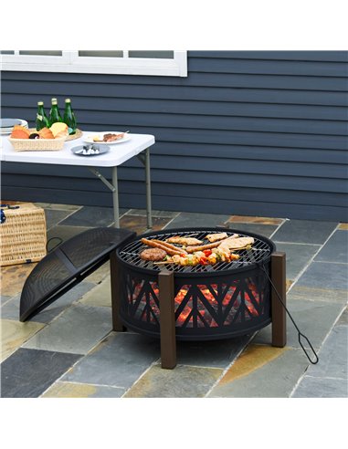 Outsunny 2-in-1 Outdoor Fire Pit Bowl with BBQ Grill, Black 842-172