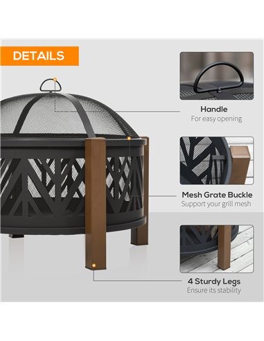 Outsunny 2-in-1 Outdoor Fire Pit Bowl with BBQ Grill Grate 30" Steel Heater with Spark Screen Cover, Fire Poker for Backyard Bon