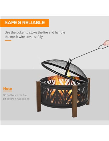 Outsunny 2-in-1 Outdoor Fire Pit Bowl with BBQ Grill Grate 30" Steel Heater with Spark Screen Cover, Fire Poker for Backyard Bon
