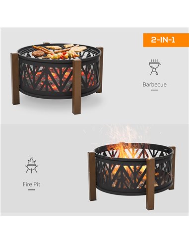Outsunny 2-in-1 Outdoor Fire Pit Bowl with BBQ Grill Grate 30" Steel Heater with Spark Screen Cover, Fire Poker for Backyard Bon