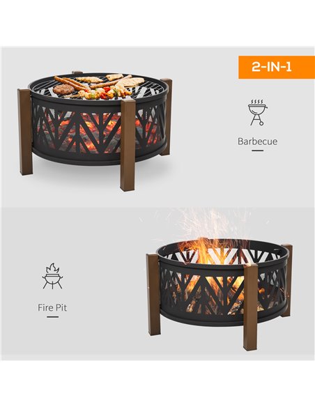 Outsunny 2-in-1 Outdoor Fire Pit Bowl with BBQ Grill Grate 30" Steel Heater with Spark Screen Cover, Fire Poker for Backyard Bon - pic 41561 | FastDaddyshop