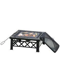 Outsunny 3 in 1 Square Fire Pit Square Table Metal Brazier, Black 842-170