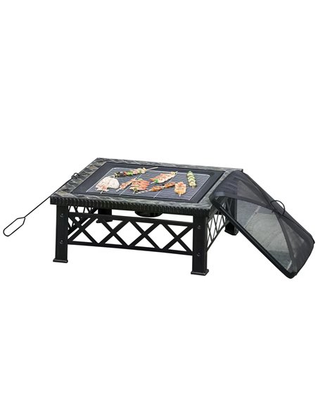 Outsunny 3 in 1 Square Fire Pit Square Table Metal Brazier, Black 842-170 - pic 41574 | FastDaddyshop