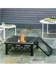 Outsunny 3 in 1 Square Fire Pit Square Table Metal Brazier, Black 842-170 2