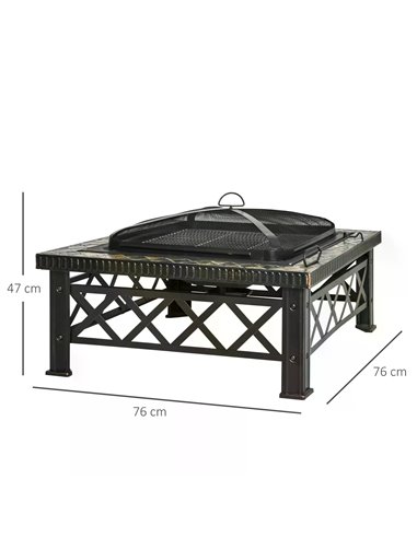 Outsunny 3 in 1 Square Fire Pit Square Table Metal Brazier, Black 842-170