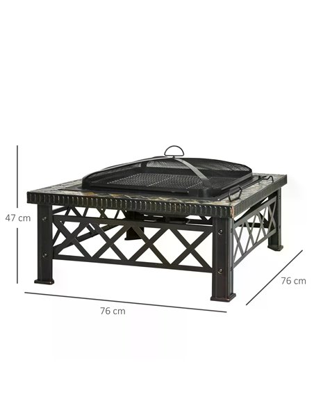Outsunny 3 in 1 Square Fire Pit Square Table Metal Brazier, Black 842-170 - pic 41576 | FastDaddyshop