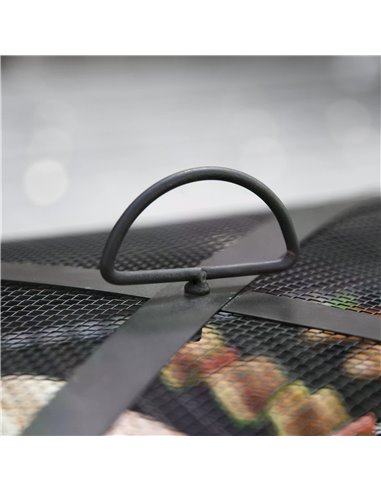 Outsunny 3 in 1 Square Fire Pit Square Table Metal Brazier for Garden, Patio with BBQ Grill Shelf, Spark Screen Cover, Grate, Po