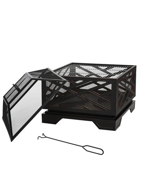 Outsunny 66cm 2 in 1 Square Fire Pit Metal Brazier, Black 842-174 - pic 41583 | FastDaddyshop