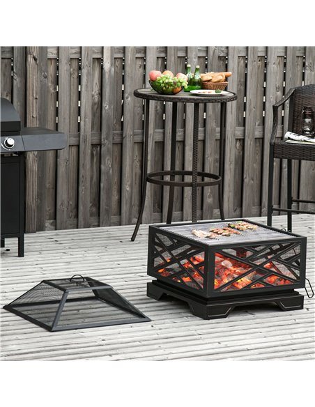 Outsunny 66cm 2 in 1 Square Fire Pit Metal Brazier, Black 842-174 - pic 41584 | FastDaddyshop