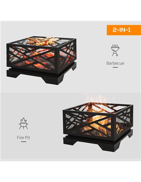 Outsunny 66cm 2 in 1 Square Fire Pit Metal Brazier, Black 842-174 - pic 41586 | FastDaddyshop