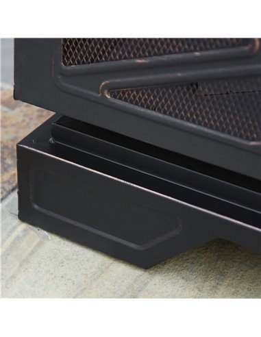 Outsunny 66cm 2 in 1 Square Fire Pit Metal Brazier for Garden, Patio with BBQ Grill Shelf & Spark Screen Cover & Poker, Black 84