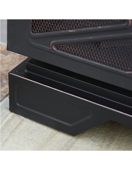 Outsunny 66cm 2 in 1 Square Fire Pit Metal Brazier for Garden, Patio with BBQ Grill Shelf & Spark Screen Cover & Poker, Black 84 - pic 41590 | FastDaddyshop