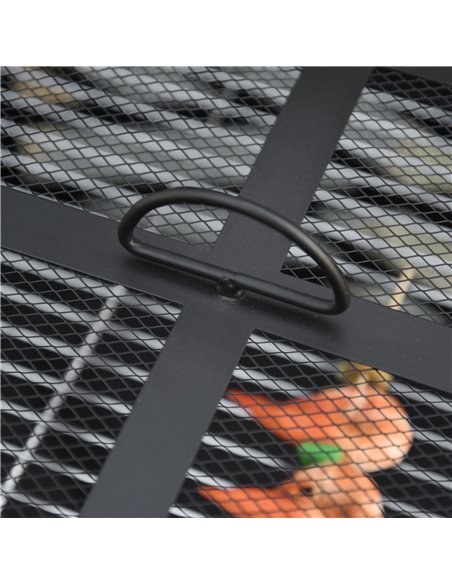 Outsunny 66cm 2 in 1 Square Fire Pit Metal Brazier for Garden, Patio with BBQ Grill Shelf & Spark Screen Cover & Poker, Black 84 - pic 41591 | FastDaddyshop
