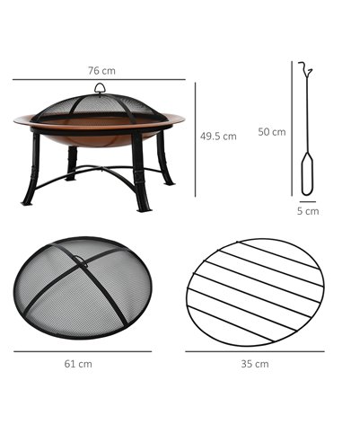 Outsunny Metal Large Firepit Bowl Outdoor Round Fire Pit, Bronze 842-173