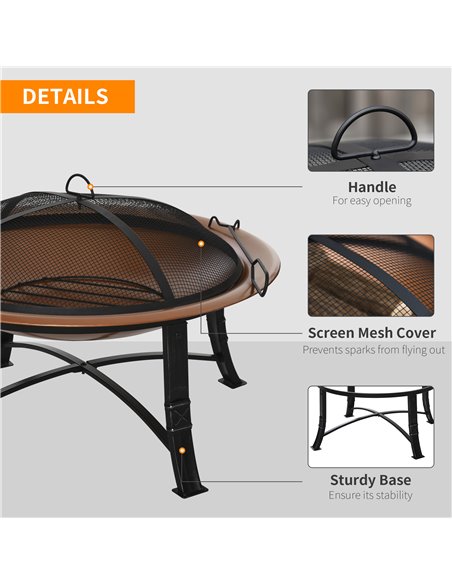 Outsunny Metal Large Firepit Bowl Outdoor Round Fire Pit w/ Lid, Log Grate, Poker for Backyard, Camping, Picnic, Bonfire, 76 x 7 - pic 41596 | FastDaddyshop