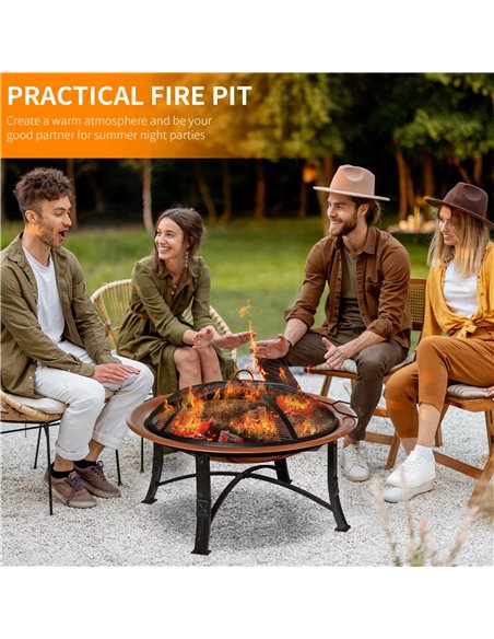 Outsunny Metal Large Firepit Bowl Outdoor Round Fire Pit w/ Lid, Log Grate, Poker for Backyard, Camping, Picnic, Bonfire, 76 x 7 - pic 41597 | FastDaddyshop