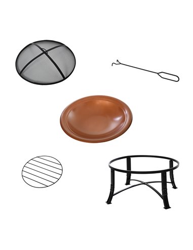 Outsunny Metal Large Firepit Bowl Outdoor Round Fire Pit w/ Lid, Log Grate, Poker for Backyard, Camping, Picnic, Bonfire, 76 x 7