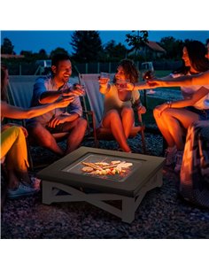 Outsunny Metal Large Firepit Outdoor 3 in 1 Square Fire Pit Brazier, Black 842-171 2