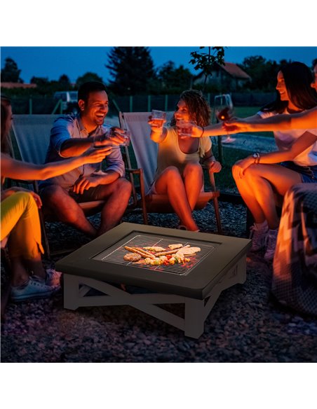 Outsunny Metal Large Firepit Outdoor 3 in 1 Square Fire Pit Brazier, Black 842-171 - pic 41602 | FastDaddyshop