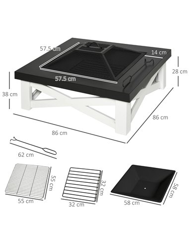 Outsunny Metal Large Firepit Outdoor 3 in 1 Square Fire Pit Brazier, Black 842-171