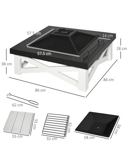 Outsunny Metal Large Firepit Outdoor 3 in 1 Square Fire Pit Brazier, Black 842-171 - pic 41603 | FastDaddyshop