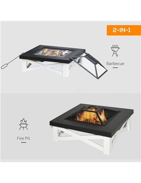 Outsunny Metal Large Firepit Outdoor 3 in 1 Square Fire Pit Brazier w/ BBQ Grill, Lid, Log Grate, Poker for Backyard, Bonfire, 8 - pic 41605 | FastDaddyshop