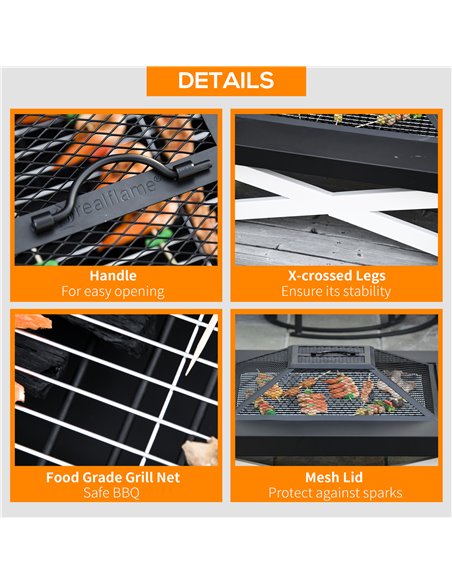 Outsunny Metal Large Firepit Outdoor 3 in 1 Square Fire Pit Brazier w/ BBQ Grill, Lid, Log Grate, Poker for Backyard, Bonfire, 8 - pic 41606 | FastDaddyshop