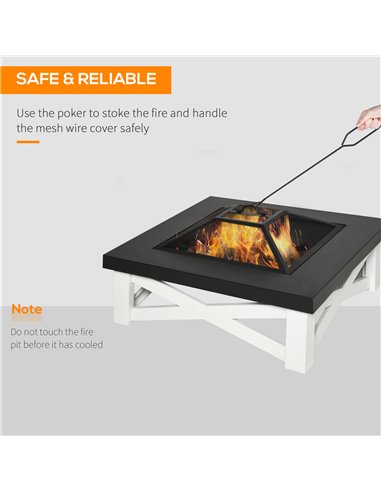Outsunny Metal Large Firepit Outdoor 3 in 1 Square Fire Pit Brazier w/ BBQ Grill, Lid, Log Grate, Poker for Backyard, Bonfire, 8